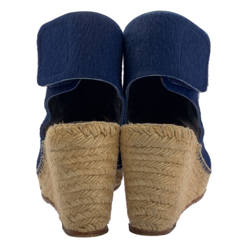 Celine Leather Espadrille Wedge Sole Sandals - 35 - Navy Beige - Women's
