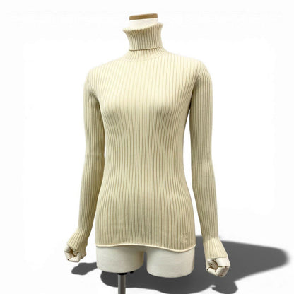 Louis Vuitton One Point Logo Tight Rib Knit Long Sleeve M Ivory