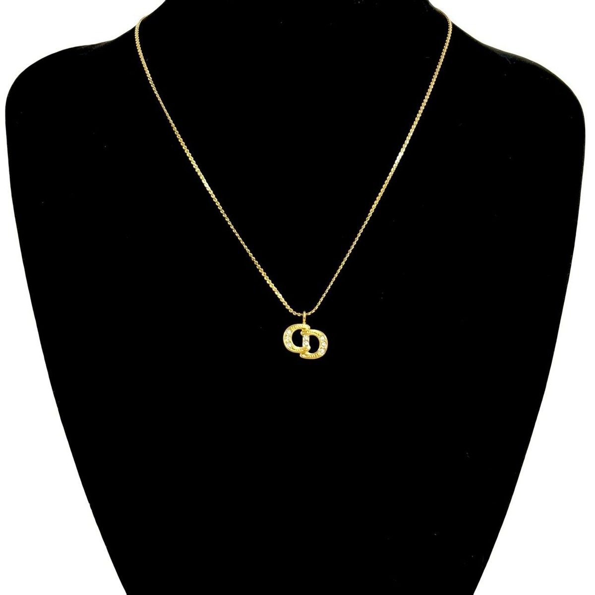 Dior CD Logo Motif Line Stone Necklace Pendant Gold — view 2