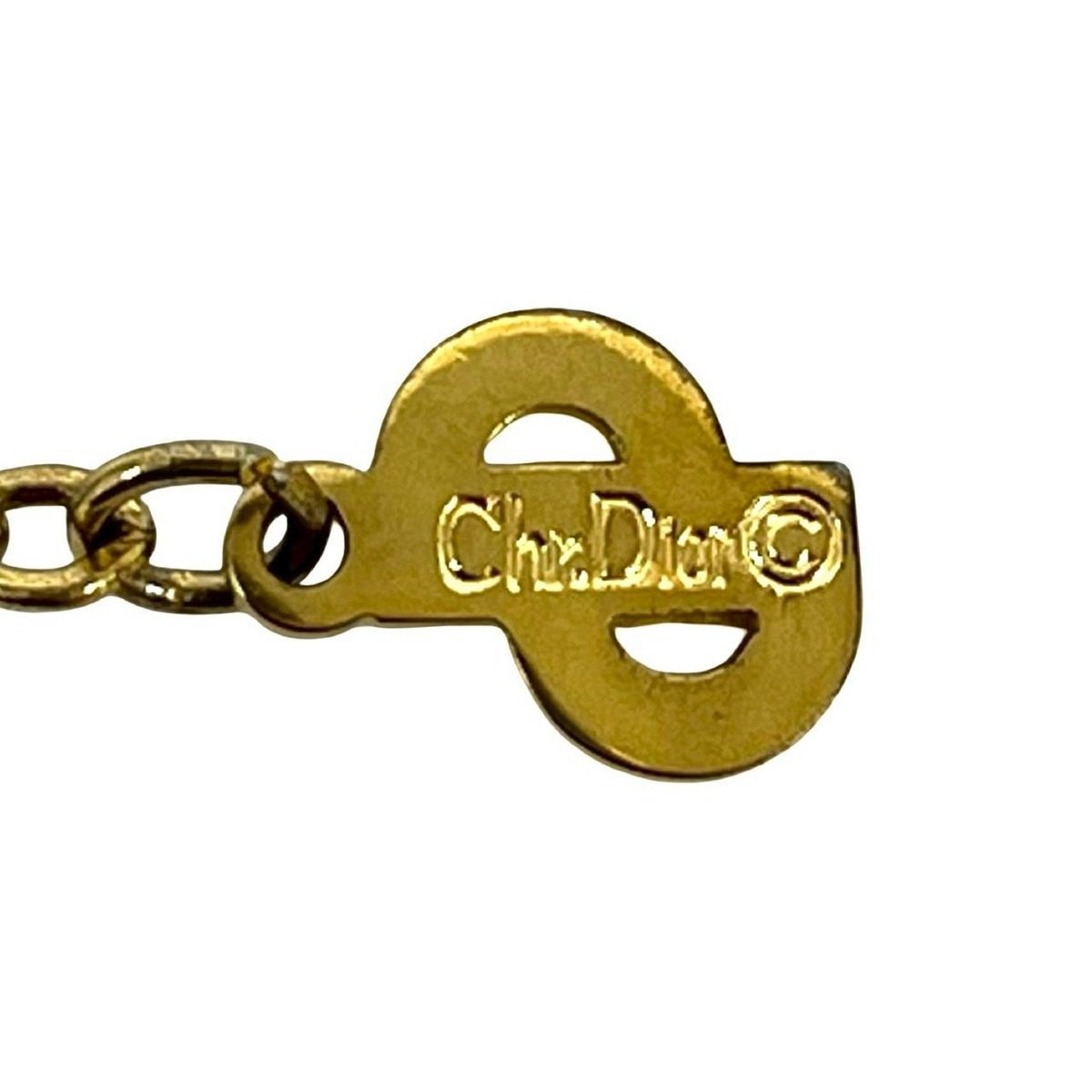 Dior CD Logo Motif Line Stone Necklace Pendant Gold — view 3