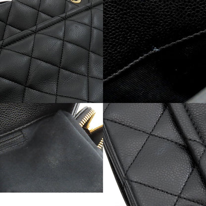 Chanel Chain Tote Bag Black Caviar Leather Quilted CC Logo — view 8