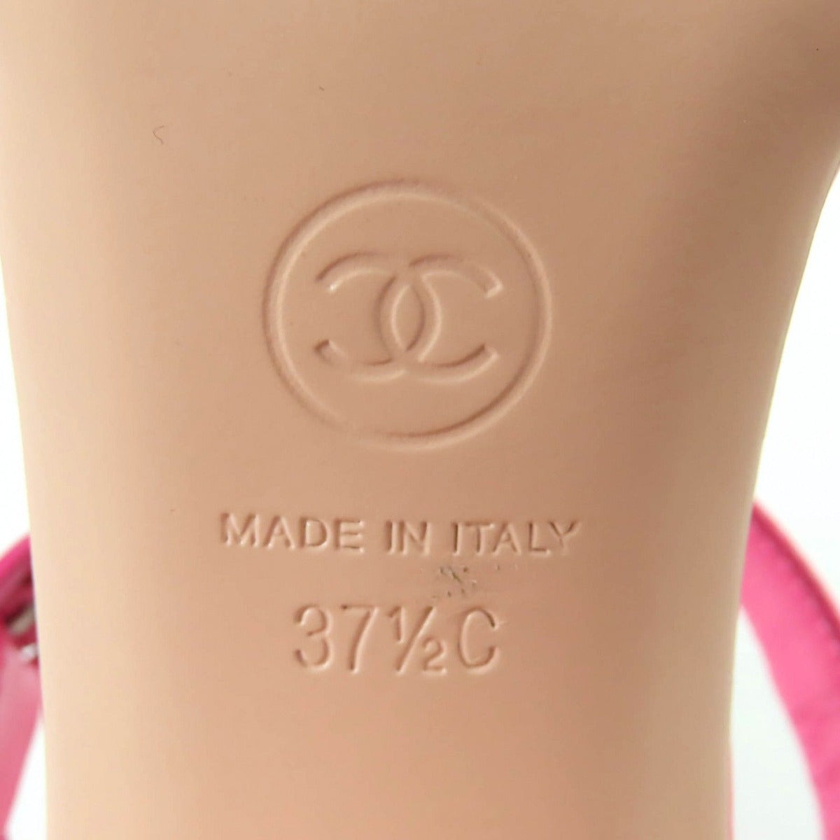 Chanel CC Logo Ankle Strap Chunky Heel Patent Leather Sandals Pink — view 12