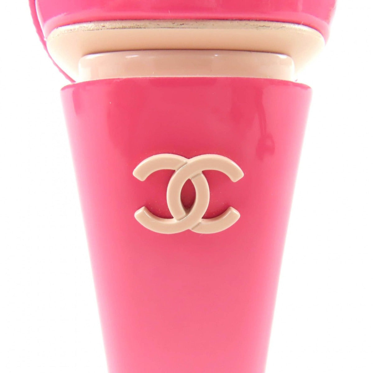 Chanel CC Logo Ankle Strap Chunky Heel Patent Leather Sandals Pink — view 8