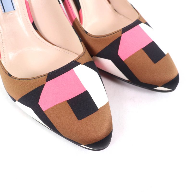 Prada Allover Pointed Toe Pin Heel Silk Satin Pumps Multi 37.5 With Box Made In