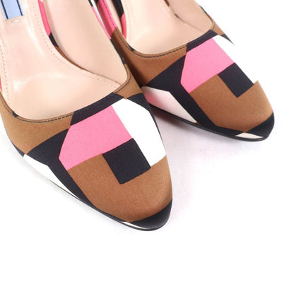 Prada Allover Pointed Toe Pin Heel Silk Satin Pumps Multi 37.5 With Box Made In