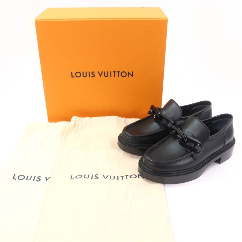 Louis Vuitton Academy Line Leather Shoes Black 34.5 With Box And Storage Bag