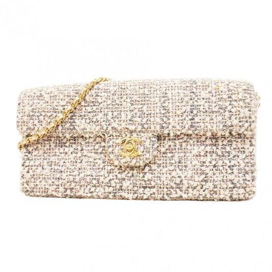 Chanel Shoulder Bag Choco Bar Tweed Beige Multicolor Gold Hardware Women