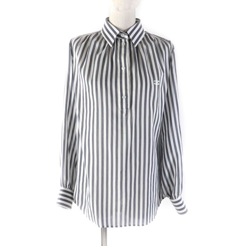 Celine 2c703637p Silk-blend Triomphe Embroidered Stripe Pullover Shirt Long