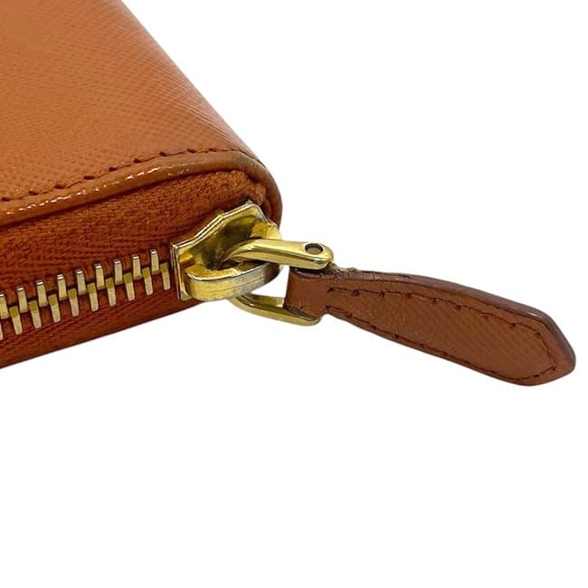 Prada Round Zipper Long Wallet Orange 1ml506 Wallet Saffiano