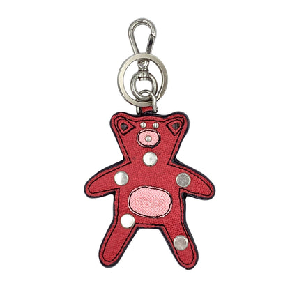Prada Saffiano Leather Bear Bag Charm Metal Pink Red Key Holder Silver — view 2