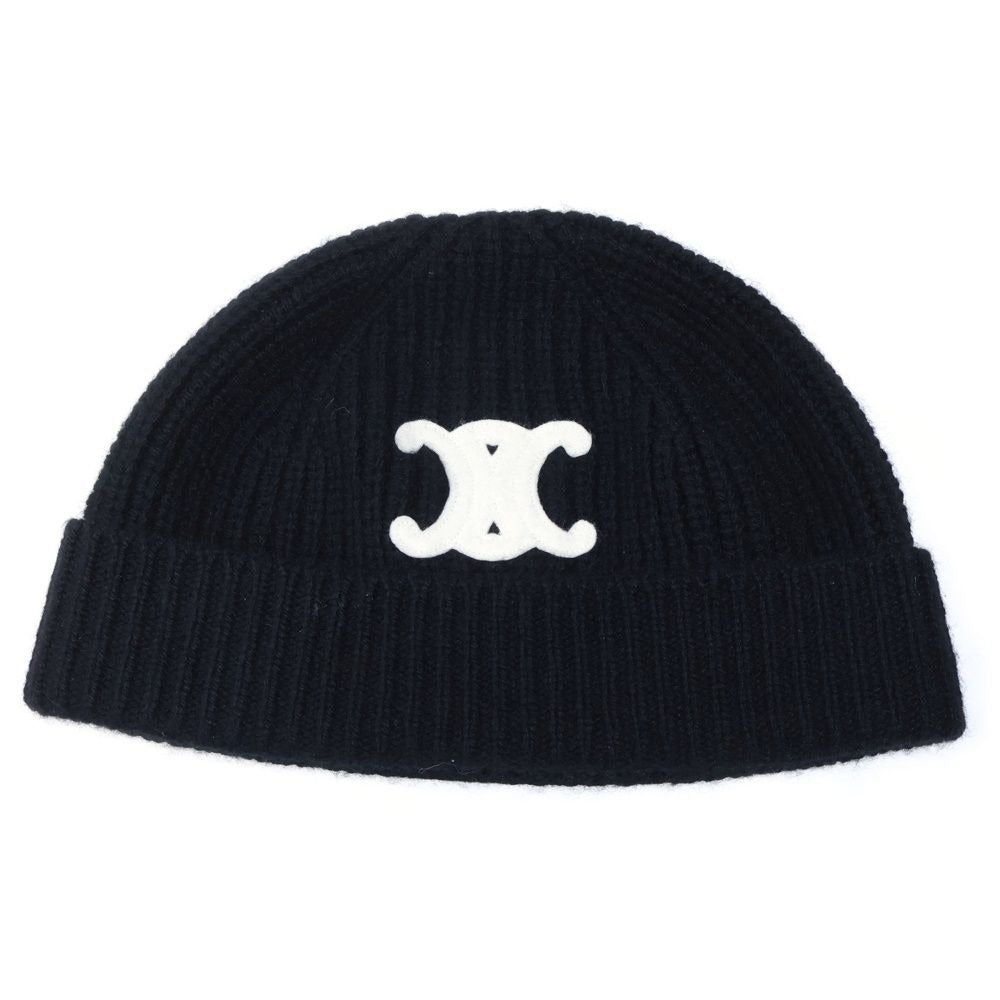 Celine Triomphe Patch Knit Hat Seamless Cashmere Black