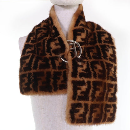 Fendi FF Logo Zucca Pattern Charm Mink Tippet Shawl Brown — view 3