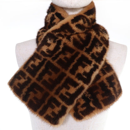 Fendi FF Logo Zucca Pattern Charm Mink Tippet Shawl Brown — view 4