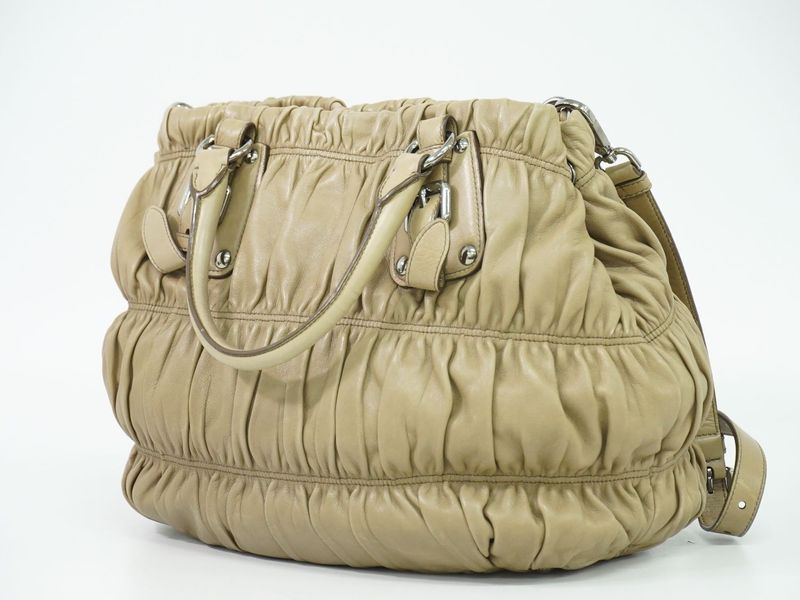 Authentic Prada Nappa Gaufre 2WAY Shoulder Bag Handbag Leather Beige Bn1789