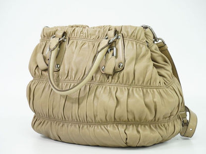 Authentic Prada Nappa Gaufre 2WAY Shoulder Bag Handbag Leather Beige Bn1789