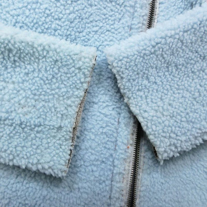 Fendi Lamb Mouton Double Riders Jacket Short Length Light Blue Size 40 Ap12-15-4