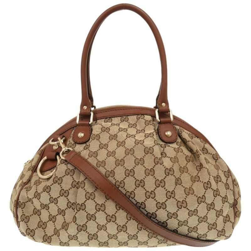 Gucci Sookie GG Canvas Leather Beige Brown 2-Way Shoulder Handbag 1260