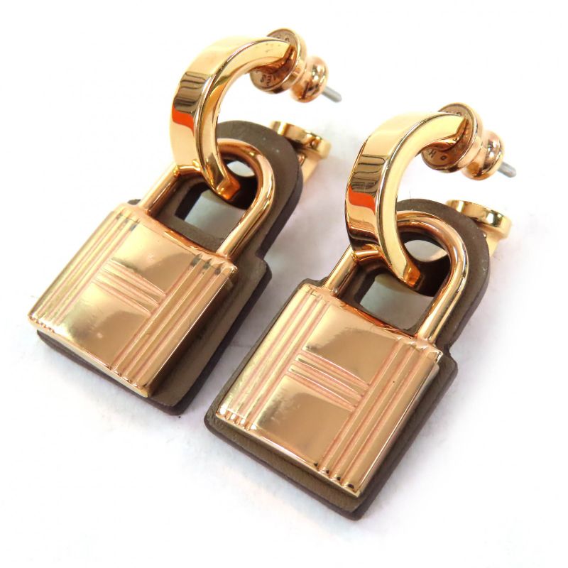 Hermes Auchelie GP Hoop Cadena Motif H Logo Earrings For Both Ears Gold With