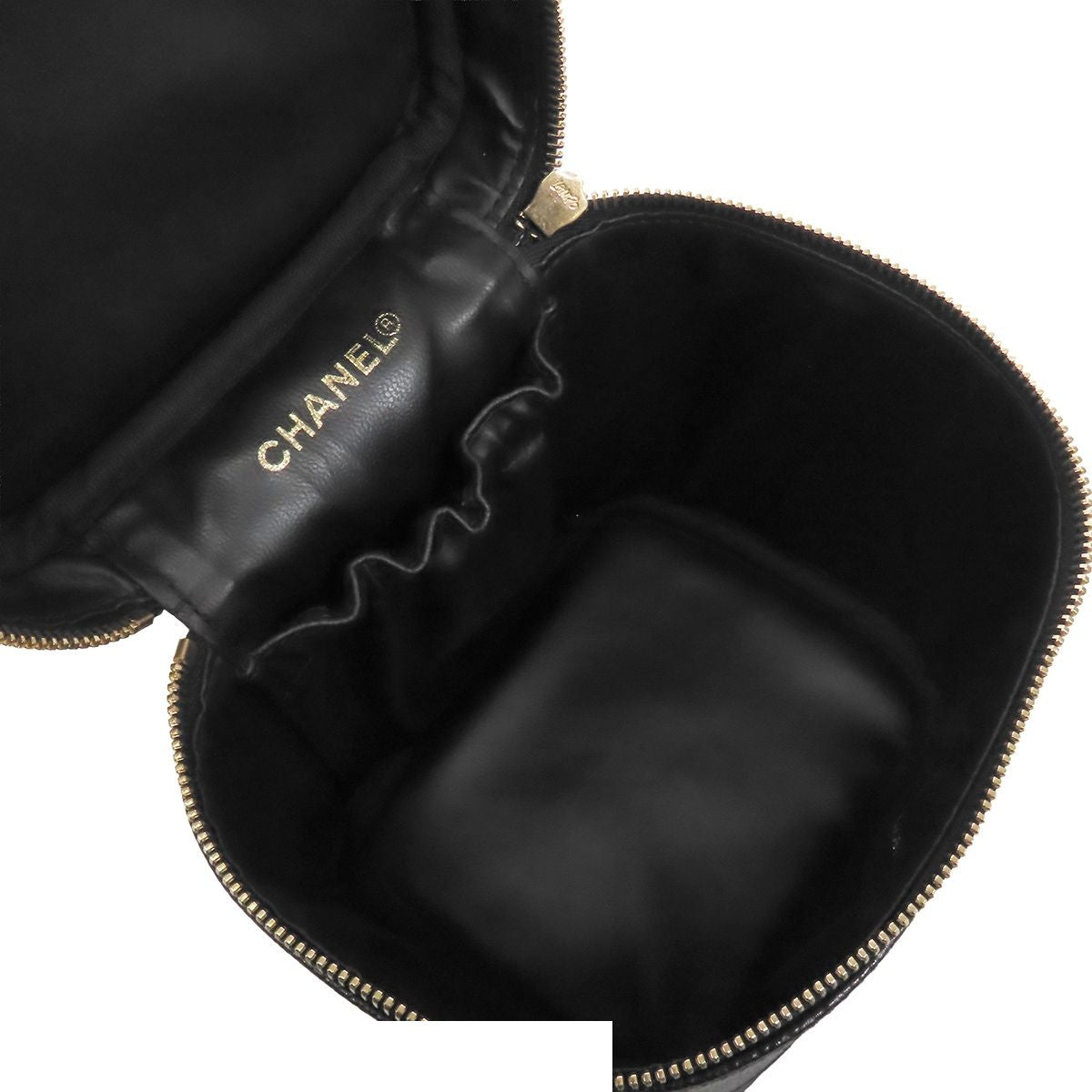 Chanel Vanity Bag Black Gold Caviar Leather CC Logo Handbag — view 4