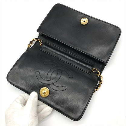 Chanel CC Logo Push Lock Mini Quilted Lambskin Chain Shoulder Bag Black