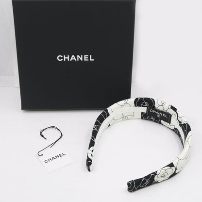 Chanel Headband Camellia 100% Silk Headband White Black Accessories
