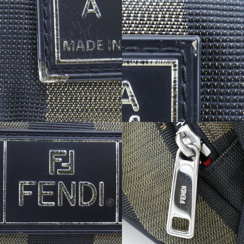 Fendi Pecan Stripe Body Bag 7va446 Nylon Canvas Brown Unisex Waist Bag