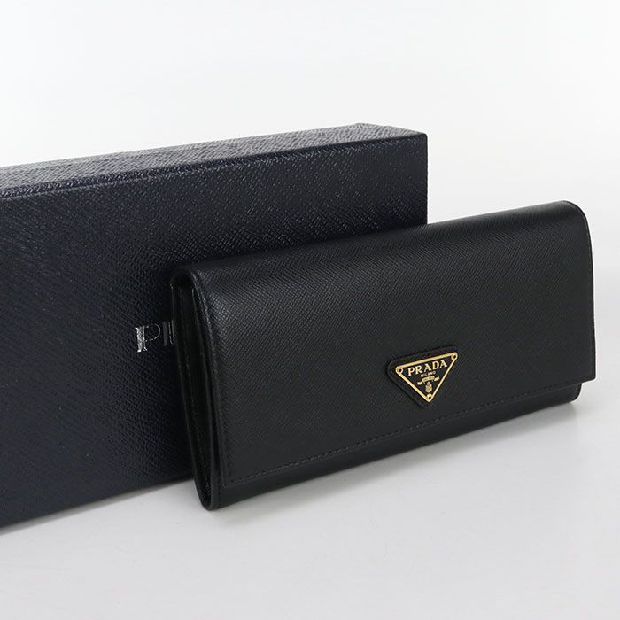 Prada Saffiano Triangle Wallet 1mh132 QHH F0002 Long Bifold Leather Women