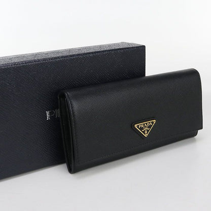 Prada Saffiano Triangle Wallet 1mh132 QHH F0002 Long Bifold Leather Women