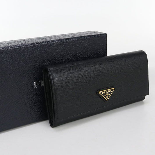 Prada Saffiano Triangle Wallet 1mh132 QHH F0002 Long Bifold Leather Women