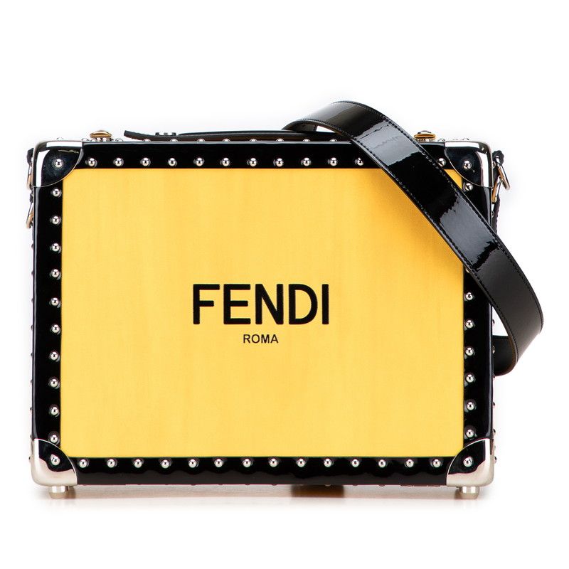 Fendi Logo Trunk Case Shoulder Bag 2WAY 7vv134 Yellow Black Leather Enamel