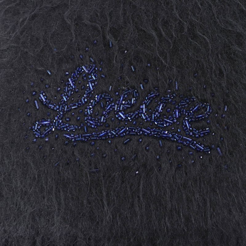 LOEWE Mohair Wool Blend Scarf With Logo Bead Embellishment And Fringe Black