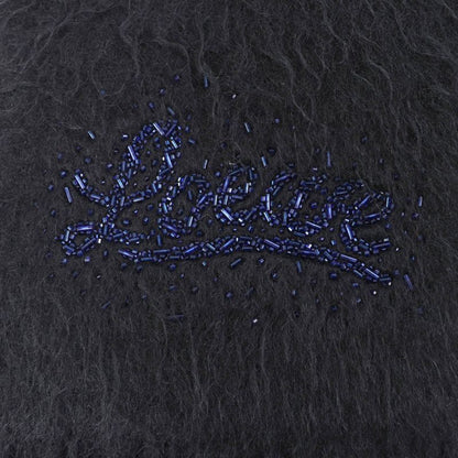 LOEWE Mohair Wool Blend Scarf With Logo Bead Embellishment And Fringe Black