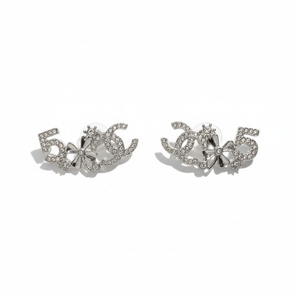 Chanel C4 No5 CC Logo Rhinestone Earrings