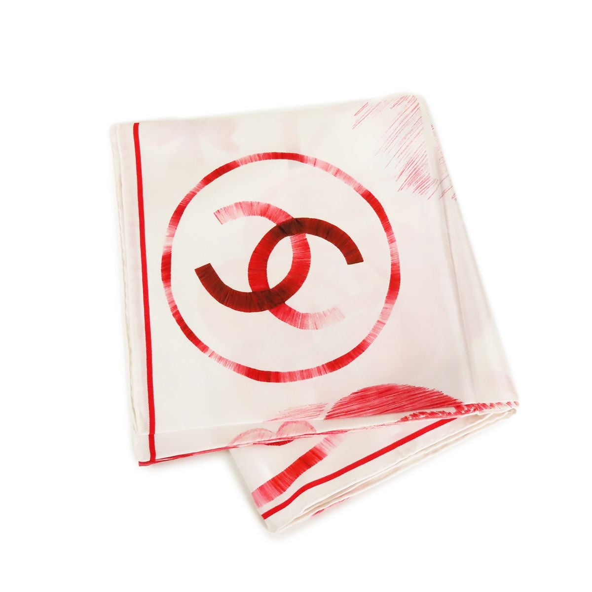 Chanel Camellia Scarf White Red Silk — view 2