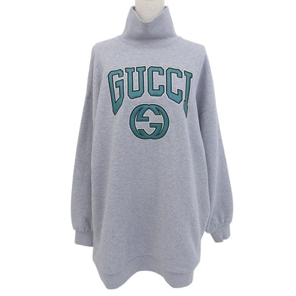 Gucci Cotton Interlocking Embroidery High Neck Sweatshirt Dress Gray Green