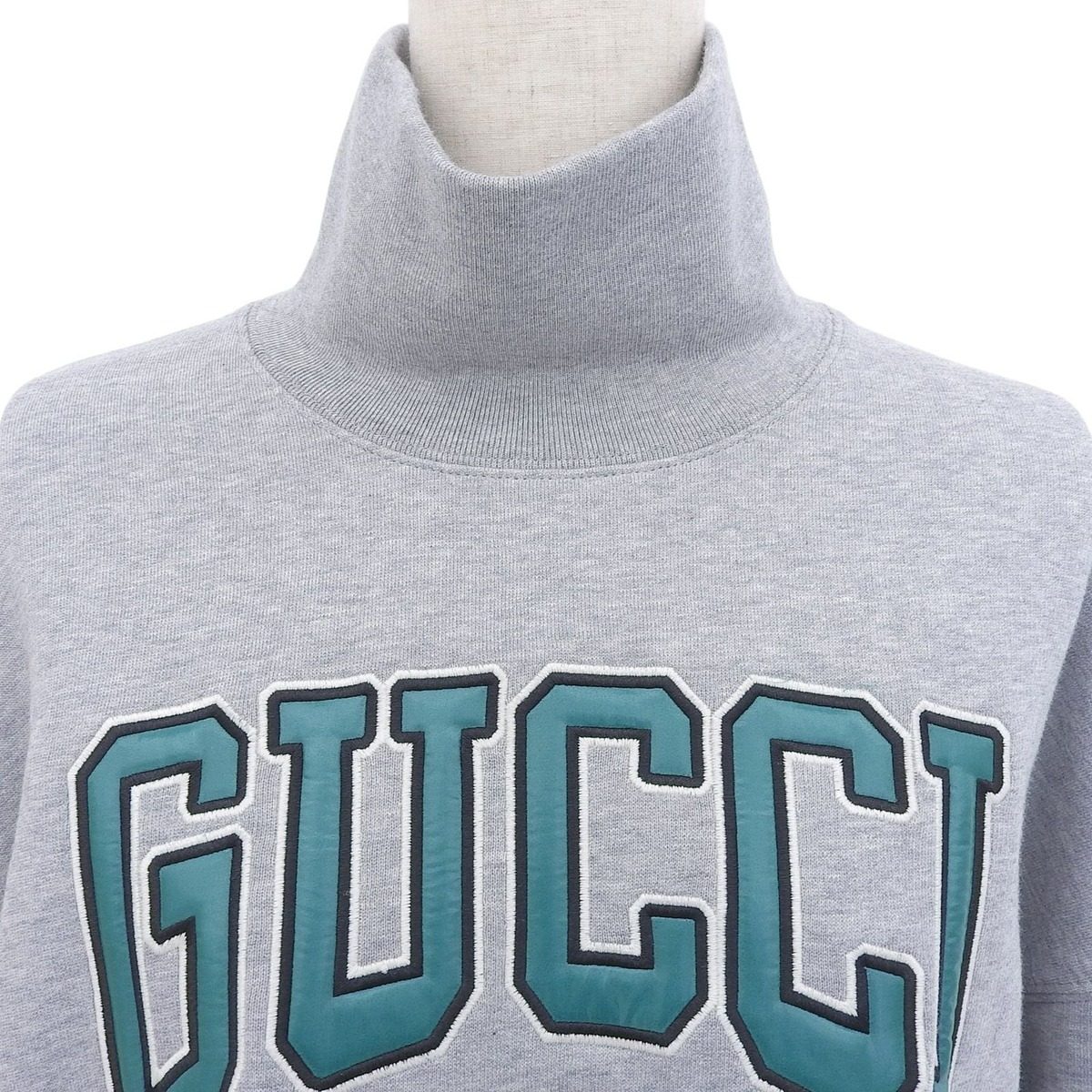 Gucci Cotton Interlocking Embroidery High Neck Sweatshirt Dress Gray Green — view 3