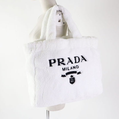 Prada 1bg130 Spugna Bianco NERO Terry Tote Bag White Black TU Storage With Bag