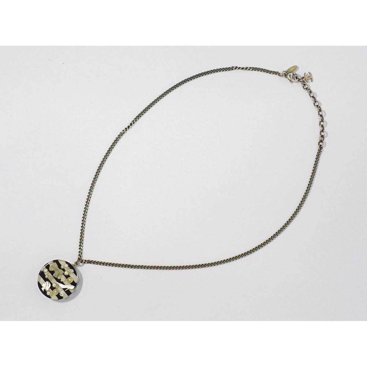 Chanel CC Logo Reversible Necklace Pendant Metal Silver Black White — view 2