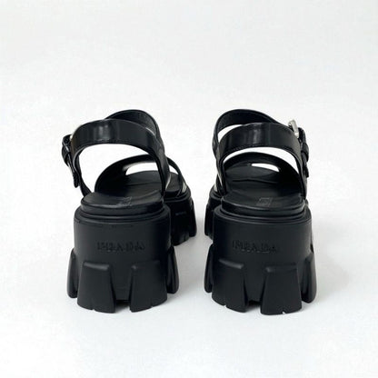 Prada Monolith Sandals Shoes Leather Black Logo Platform Strap