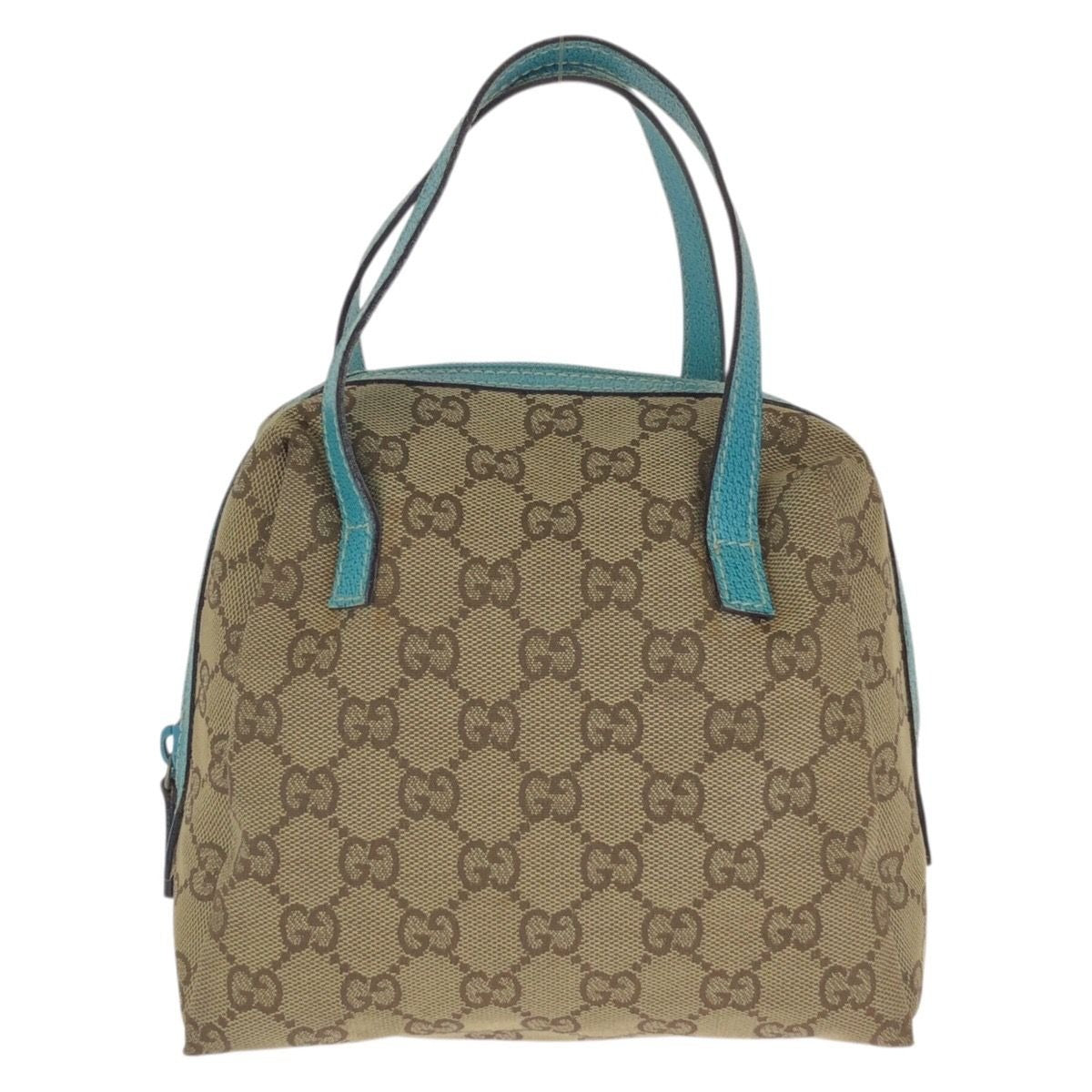 Gucci Beige Light Blue GG Canvas Leather Handbag Pouch Vanity