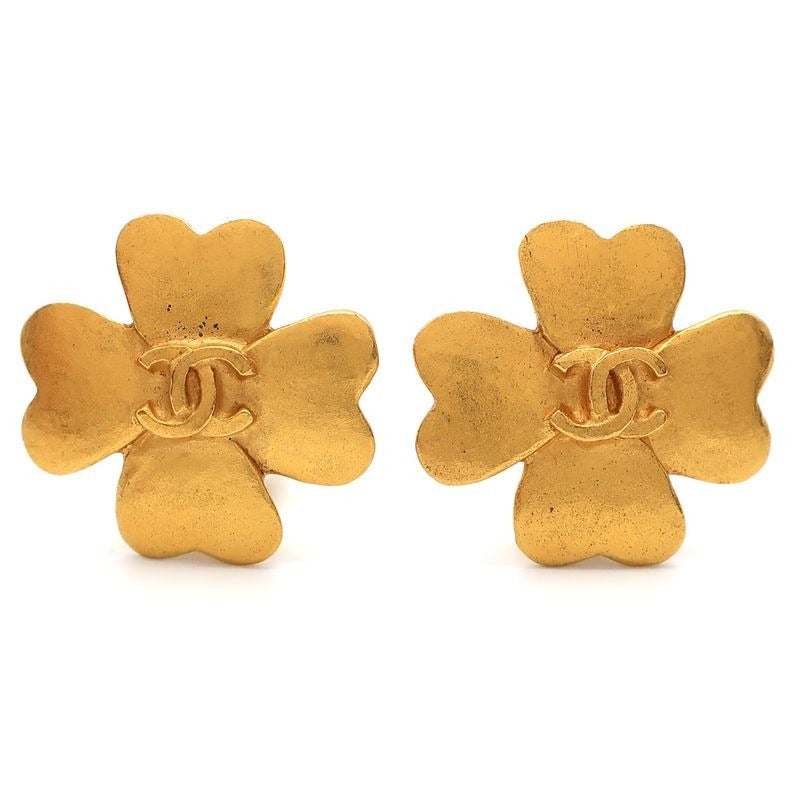 Chanel Earrings Clover Quatrefoil Coco Mark Gold Color 95 P Accessories