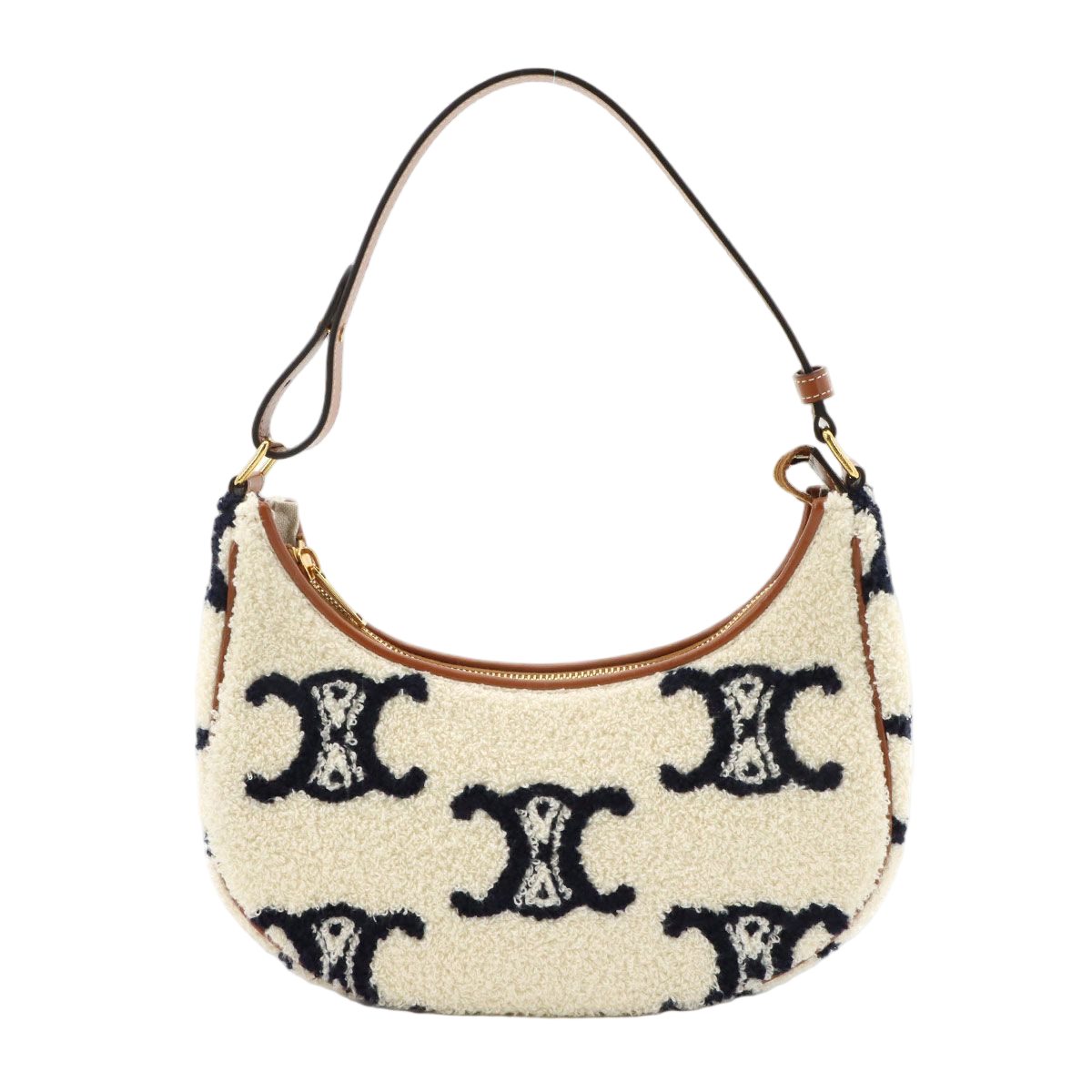Celine Triomphe Ava Shoulder Bag Pile Leather Ivory Black Brown