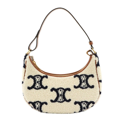 Celine Triomphe Ava Shoulder Bag Pile Leather Ivory Black Brown