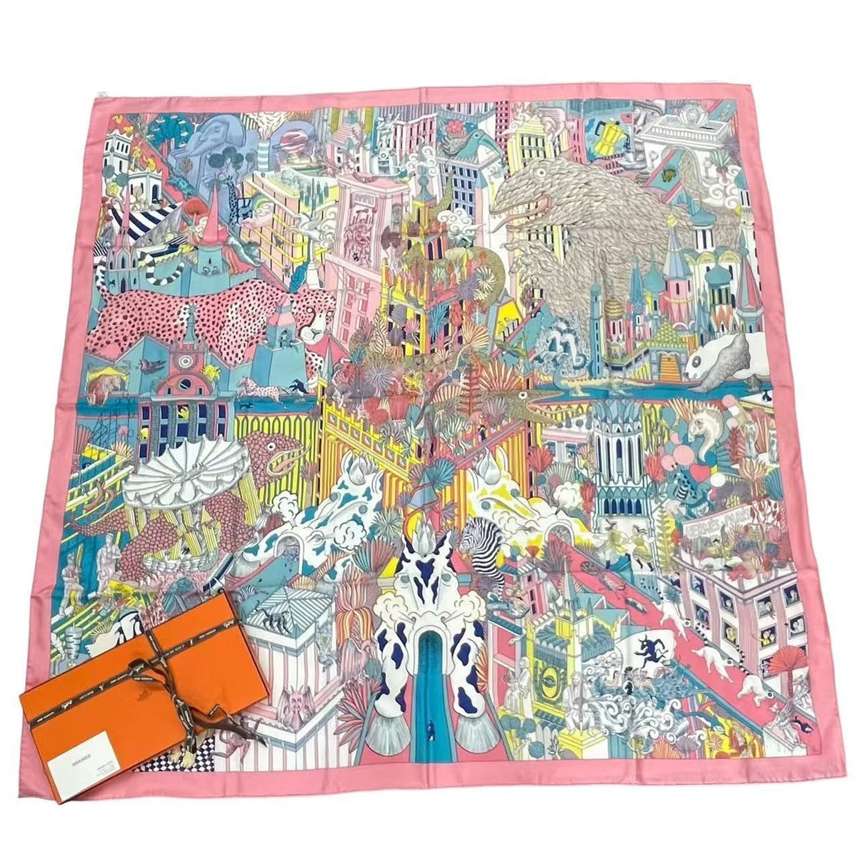 Hermes Scarf Silk Large Carre 140 Animapolis Pink