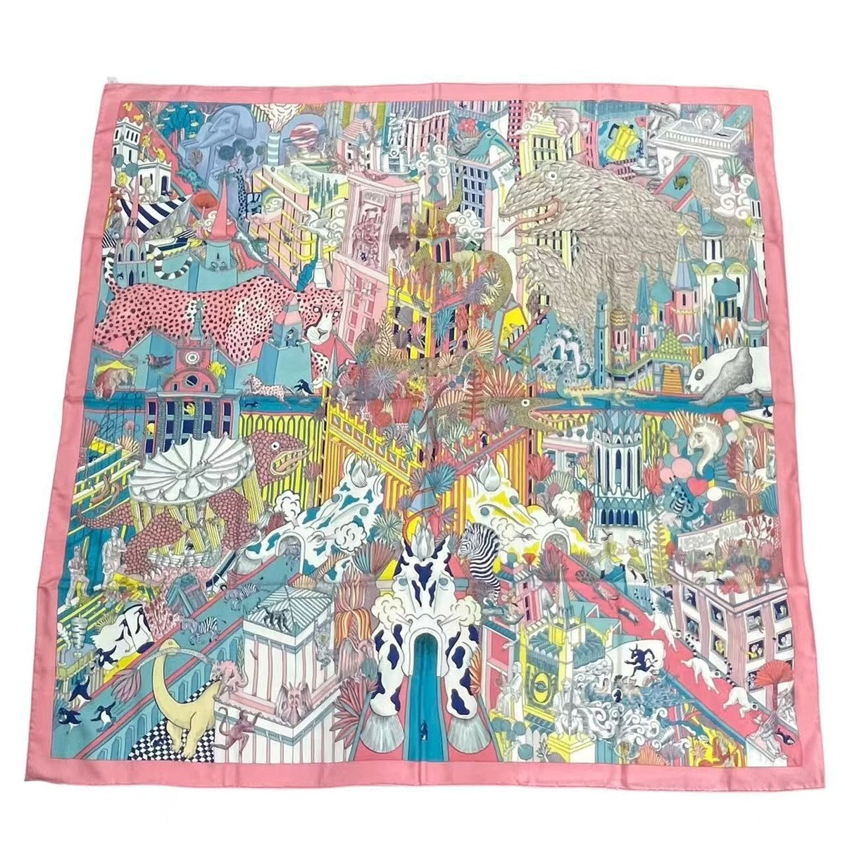 Hermes Scarf Silk Large Carre 140 Animapolis Pink — view 2