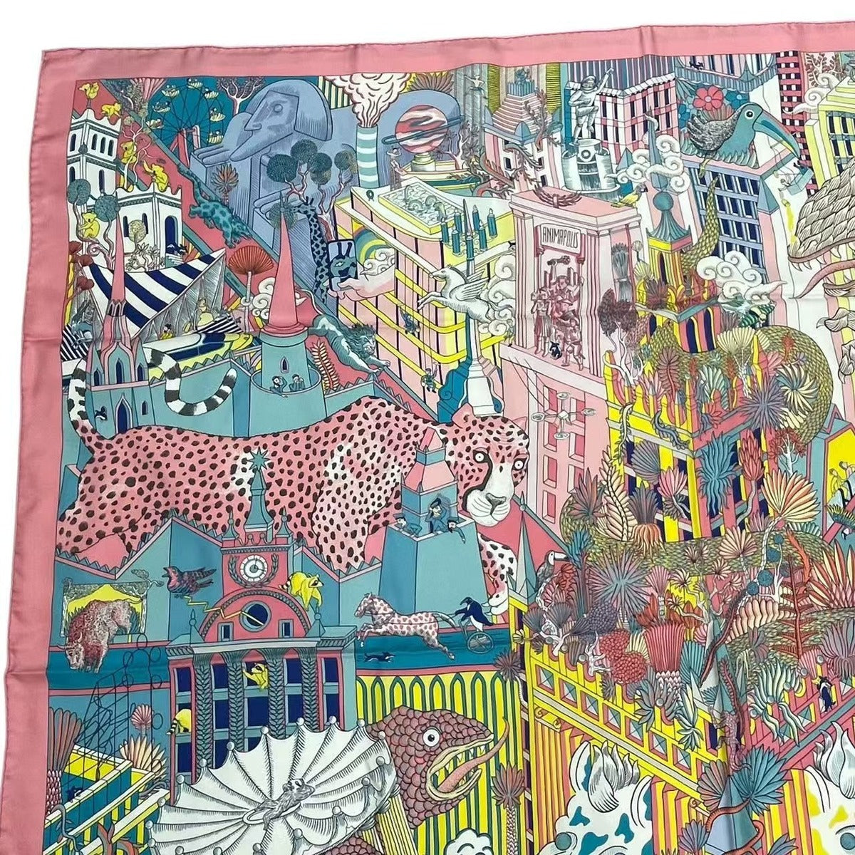 Hermes Scarf Silk Large Carre 140 Animapolis Pink — view 3