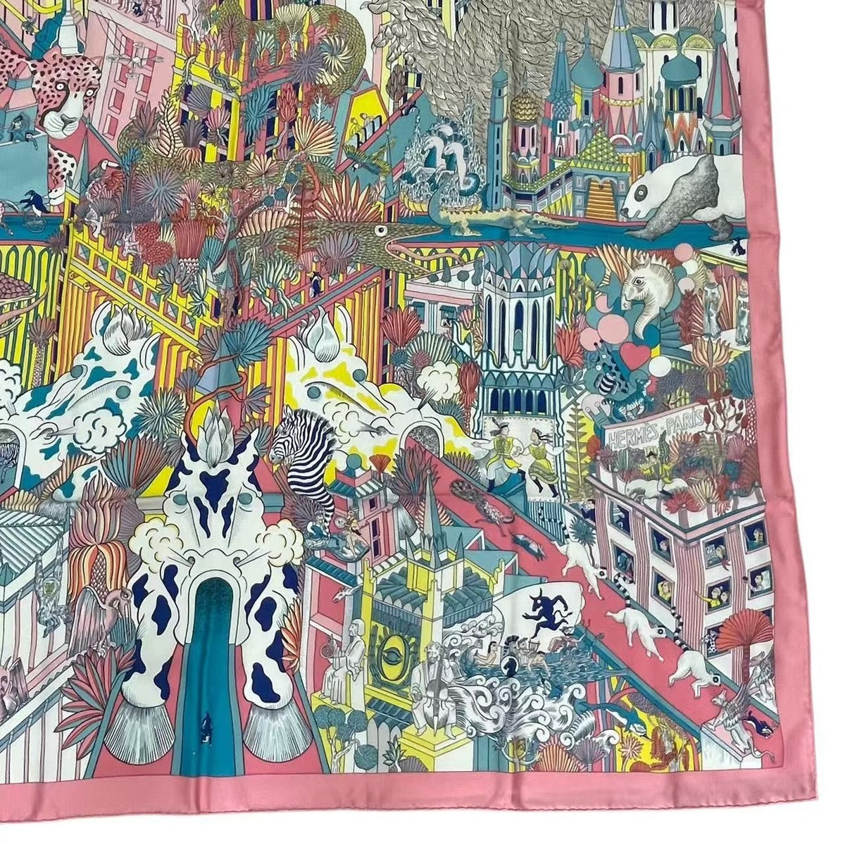Hermes Scarf Silk Large Carre 140 Animapolis Pink — view 6