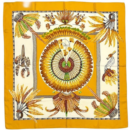 Hermes Scarf Carre 90 Brazil Silk 100% Yellow Vintage