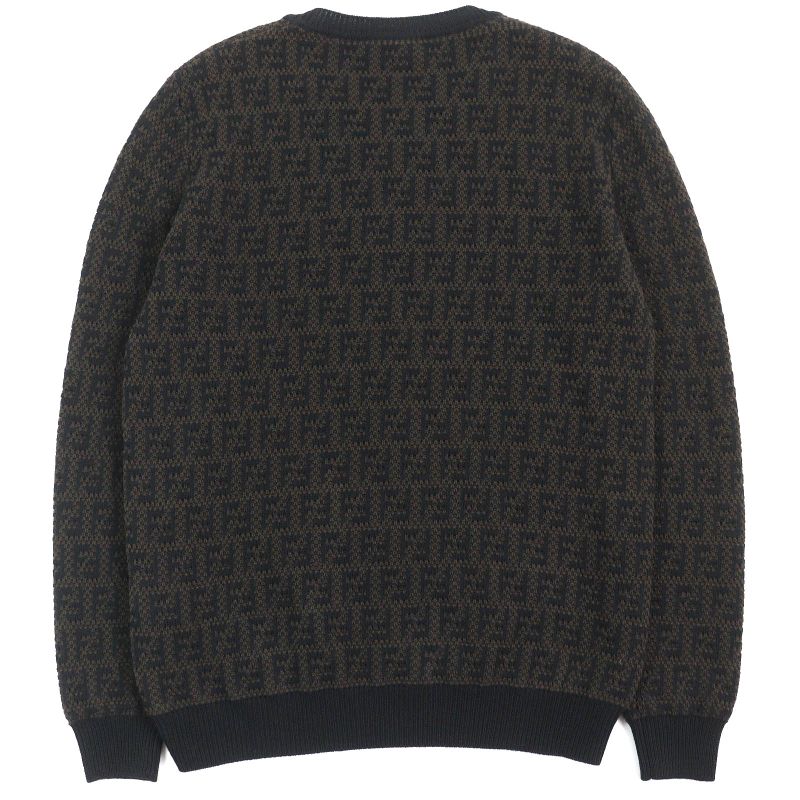 Fendi 2022 Fzx034 Cashmere Blend FF Logo Zucca Pattern Monogram Crewneck Long