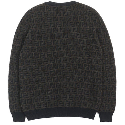 Fendi 2022 Fzx034 Cashmere Blend FF Logo Zucca Pattern Monogram Crewneck Long